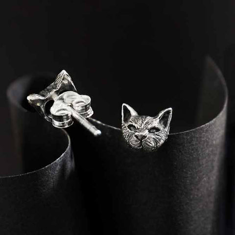 3D Cat Head Stud Earrings