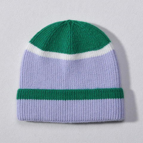 Colour Blocking Beanie - Green/Lilac