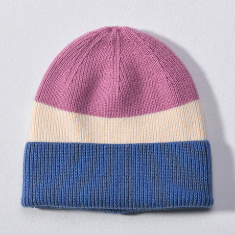 Colour Blocking Beanie - Mauve/Blue