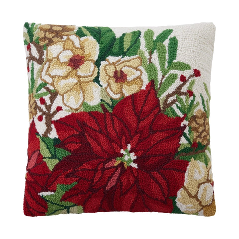 Holiday Floral Hooked Pillow