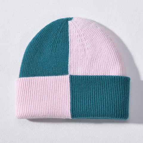 Colour Blocking Beanie - Teal/Pink