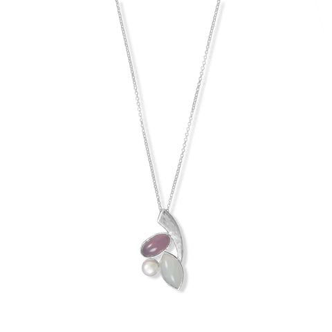 Moonstone, Pink Chalcedony & Pearl Necklace