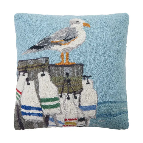 Seagull on Pier Hooked Pillow