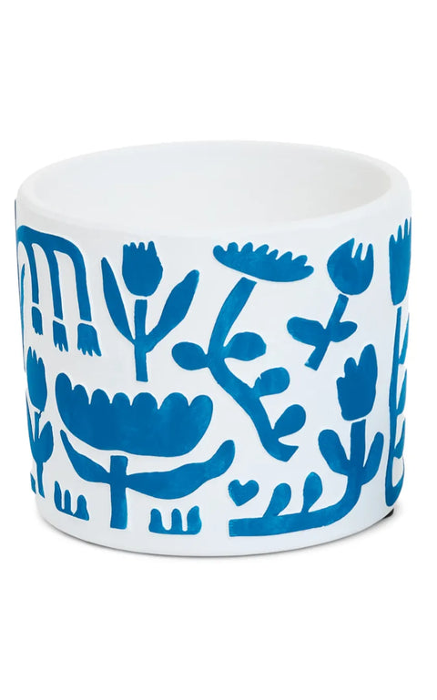Small White & Blue Floral Planter