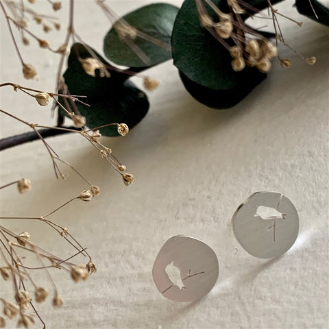 Perched Bird In Silver Studs