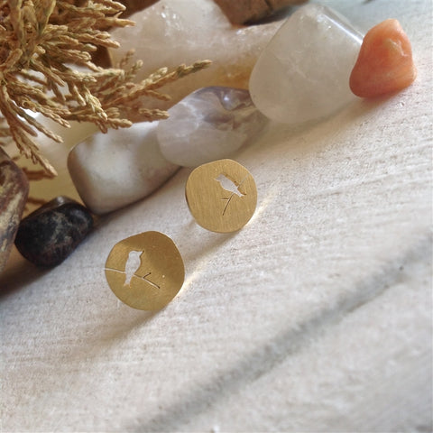 Perched Bird In Gold Studs