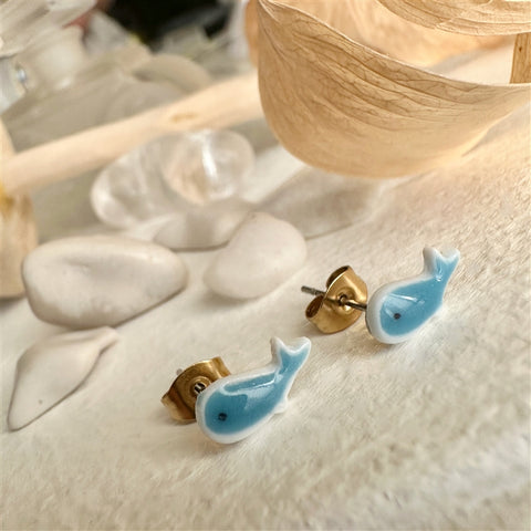 Blue Whale Porcelain Studs