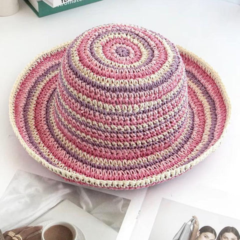 Straw Hat Pink Stripes