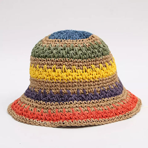 Straw Hat Rainbow Stripes