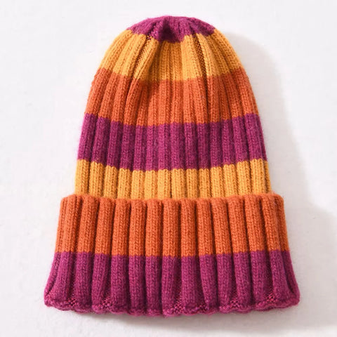 Ribbed Beanie - Orange/Wine