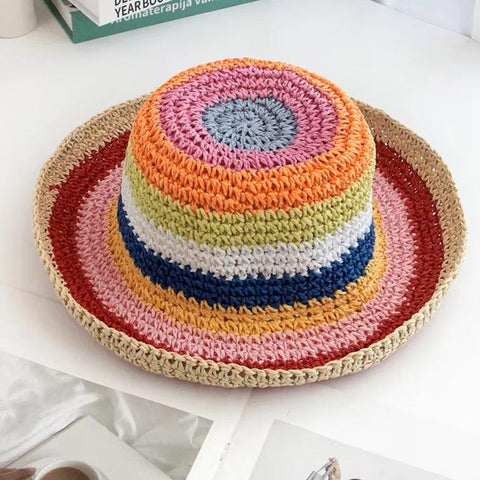 Straw Hat Orange/Red Stripes