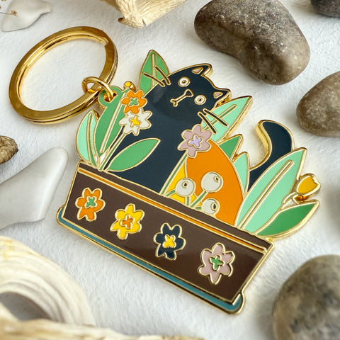 Cat & Flowers Keychain