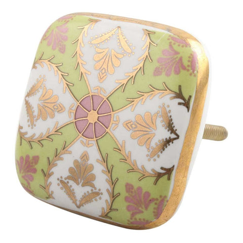Pink, White & Green Square Knob