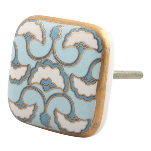 Blue, White & Gold Square Knob
