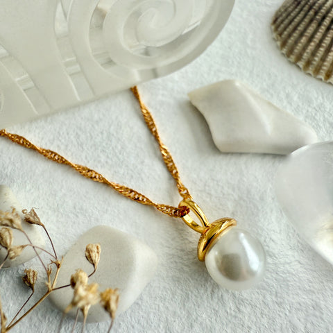 Pearl Drop Charm Necklace