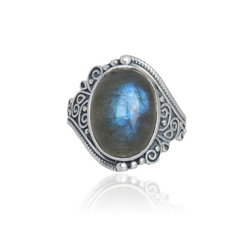 Filigree Oval Labradorite Ring