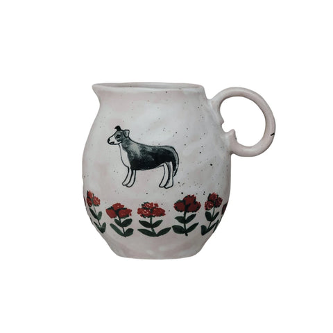 Dog And Flowers Stoneware Creamer