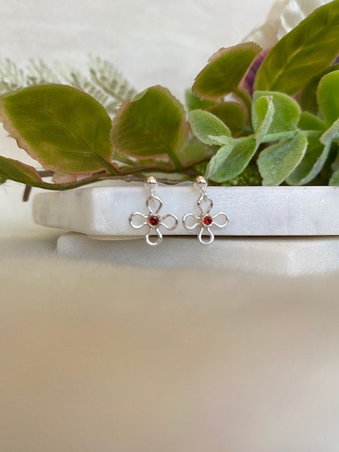 Garnet Flower Studs