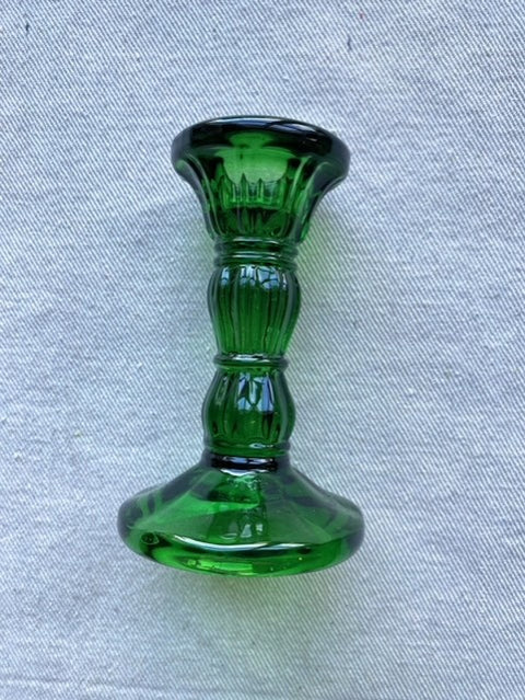 Green 4" Molded Glass Candle Holder