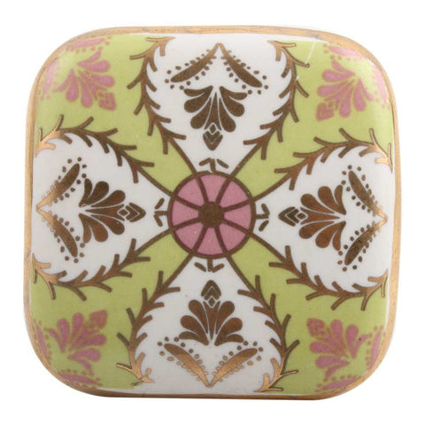 Pink, White & Green Square Knob