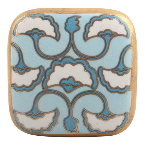 Blue, White & Gold Square Knob