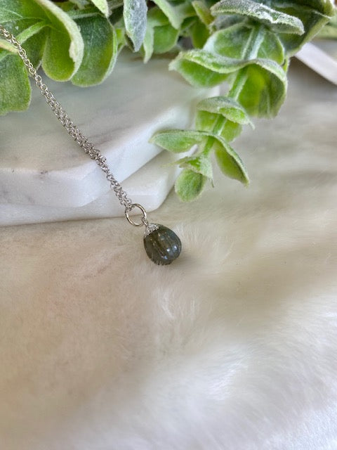 Carved Labradorite Tulip Shaped Necklace