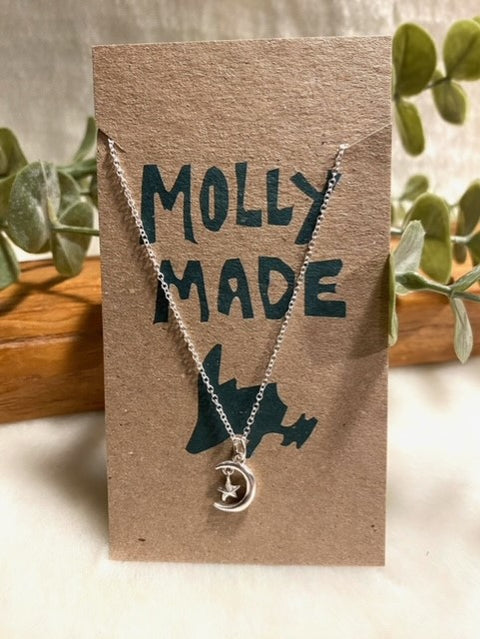 Frosted Moon & Star Necklace