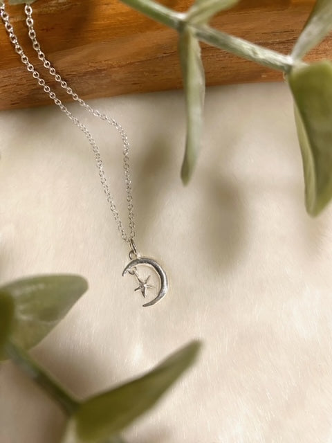 Frosted Moon & Star Necklace