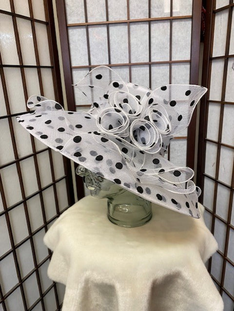 White & Black Polka Dot Dress Hat