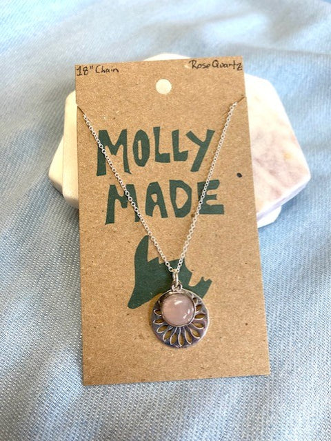 Rose Quartz & Disk Necklace