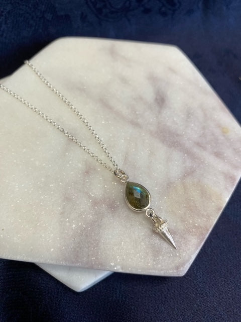 Teardrop Labradorite & Spike Necklace