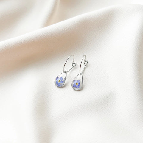 Forget Me Not Teardrop Hoop Earrings
