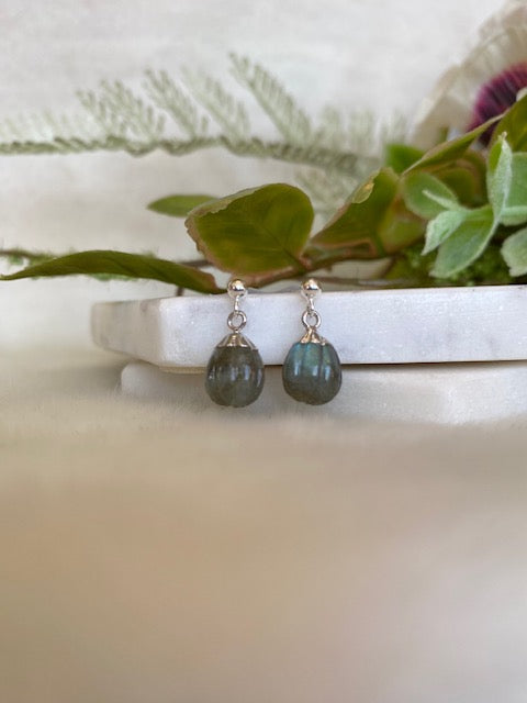 Carved Labradorite Tulip Shaped Studs