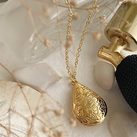 Floral Teardrop Locket Necklace