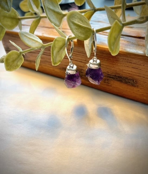 Rough Cut Amethyst Earrings
