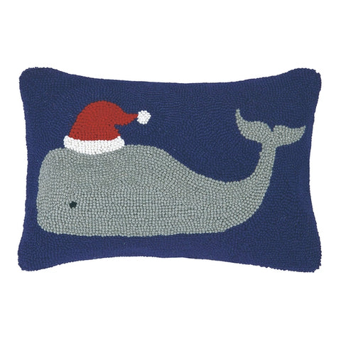 Christmas Whale Hooked Pillow