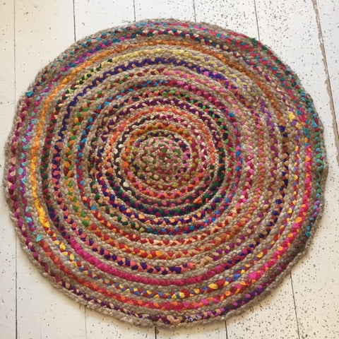 Round Multi - Colored & Jute Rug