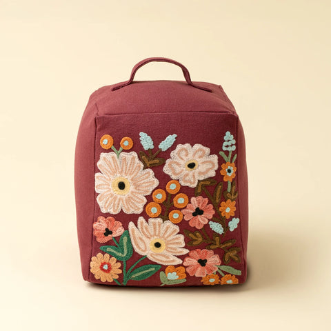 Burgundy Embroidered Floral Doorstop