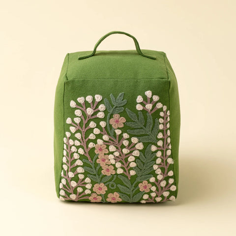 Green Embroidered Floral Doorstop