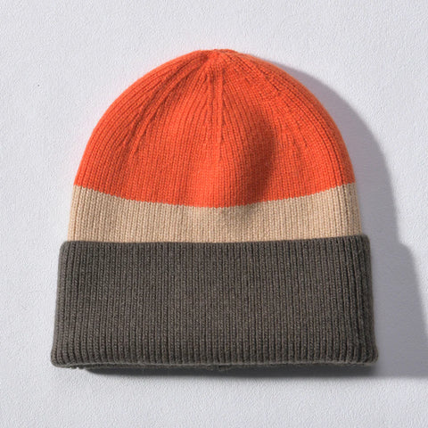 Colour Blocking Beanie - Orange/Taupe