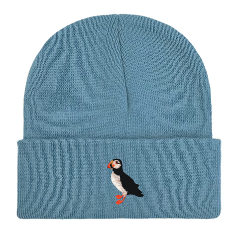 Embroidered Puffin Beanie