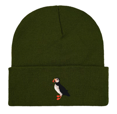 Embroidered Puffin Beanie