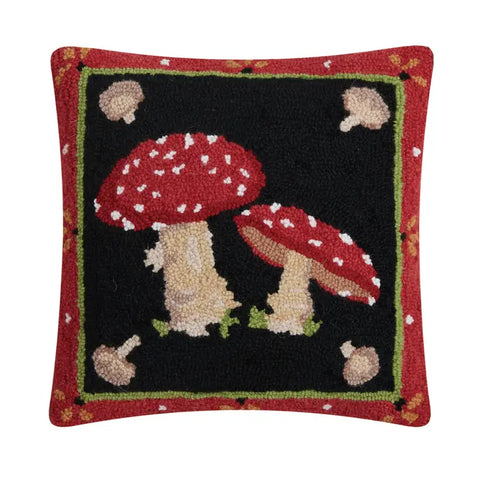 Mushroom Mania Hooked Pillow