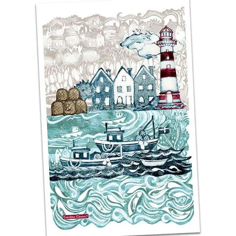 Fishing Village Tea Towel