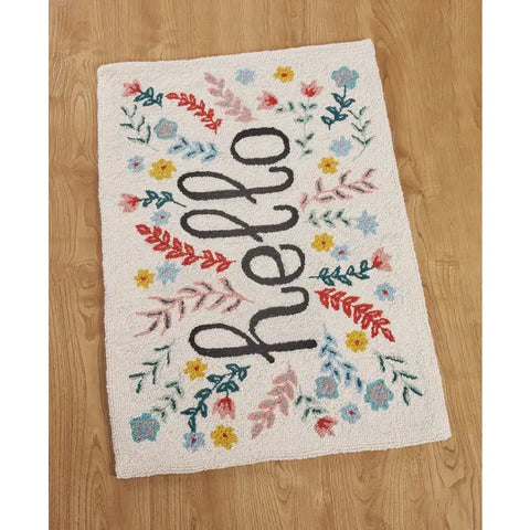 Floral Hello Hooked Rug