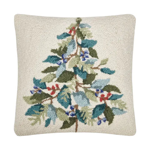 Christmas Holly Tree Hooked Pillow