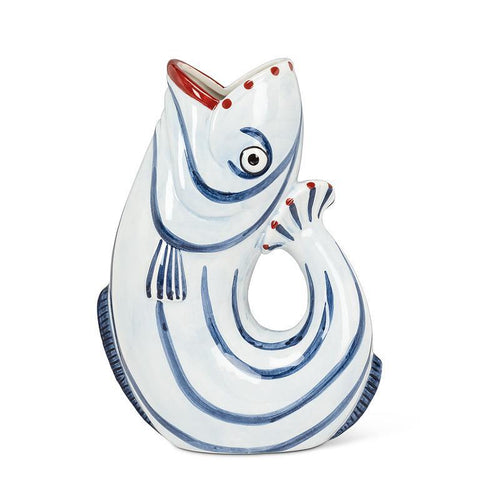 Blue Fish Jug with Stripes