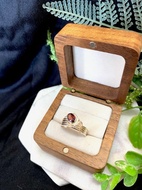 Garnet Scroll Ring