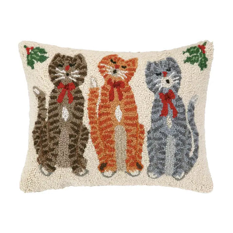 Cat Trio Hooked Pillow
