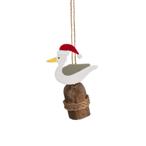 Seagull With Santa Hat Ornament